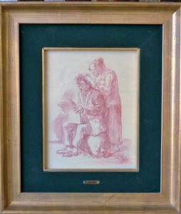 Barba Juan, Despiojando, dibujo carboncillo y sanguina papel, enmarcado, dibujo 18x23 cms. y marco 39x34 cms. 330 (5)
