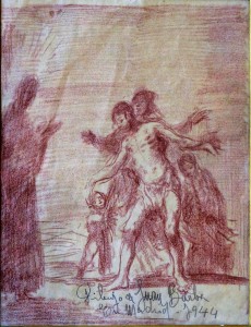 Barba Juan, Despues del baño, dibujo lápiz sanguina papel, enmarcado, dibujo 19,50x15 cms. y marco 37x32 cms. (7)