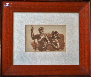 Barba Juan, Don Quijote y Sancho, dibujo tinta y aguada papel, enmarcado, dibujo 12x18 cms. y marco 32,50x3,50 cms. 140 (1)