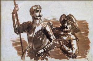 Barba Juan, Don Quijote y Sancho, dibujo tinta y aguada papel, enmarcado, dibujo 12x18 cms. y marco 32,50x3,50 cms. 140 (5)