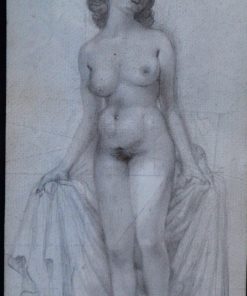 Juan Barba - "Mujer desnuda con sábana" dibujo lápiz papel, enmarcado