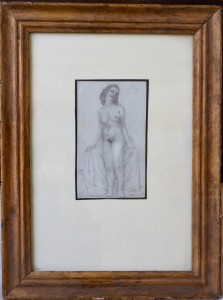 Barba Juan, Mujer desnuda con sábana, dibujo lápiz papel, enmarcado, dibujo 16x9,50 cms. y marco 40x30 cms. 120 (9)