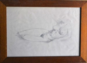 Barba Juan, Mujer desnuda tumbada, dibujo lápiz papel, enmarcado, dibujo 28x42 cms. y marco 35x49 cms (1)