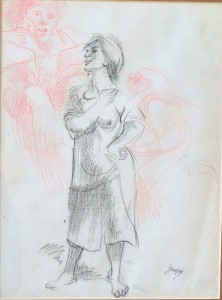 Barba Juan, Sueños de mujer, dibujo carboncillo y sanguina papel, enmarcado, dibujo 21x16 cms. y marco 34x31 cms. 120 (3)