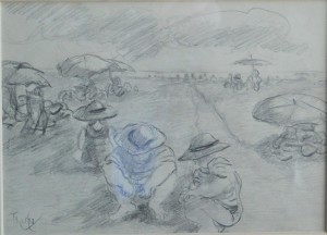 Barba Juan, Un día de playa, dibujo lápiz papel, enmarcado, papel 16x22 cms. y marco 28x24 cms. 250 (5)