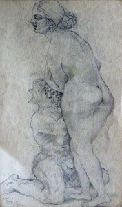 Barba Juan, escena mitológica, dibujo lápiz papel, enmarcado, papel 17x10 cms. y marco 32x23 cms (14)