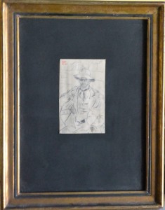 Baroja Ricardo, Autorretrato en el Bidasoa, dibujo lápiz papel, enmarcado, dibujo 13,50x8,50 cms. y marco 38x30 cms.  (5)