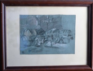 Baroja Ricardo, carromatos, dibujo lapiz papel, enmarcado, dibujo 19,50x27  cms. y marco 36x47 cms.   (1)