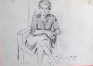Becquer Carlos 1939, Mujer sentada, dibujo carboncillo papel, enmarcado, papel 22x31 cms. y marco 35x44 cms.  (11)
