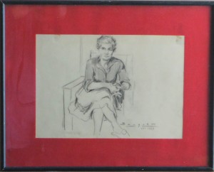 Becquer Carlos 1939, Mujer sentada, dibujo carboncillo papel, enmarcado, papel 22x31 cms. y marco 35x44 cms.  (7)