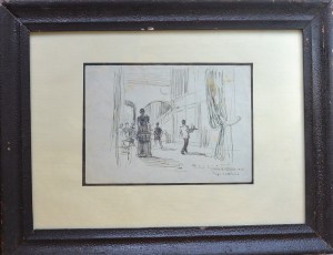Becquer Carlos 1949, Círculo Artístico, Plaza Cataluña, Barcelona, dibujo tinta papel, enmarcado, dibujo 15,50x21,50 cms. y marco  34x44 cms. 520 (16)