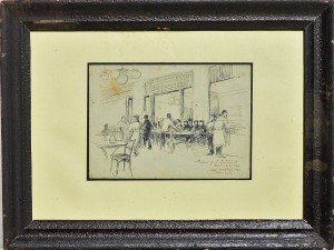 Becquer Carlos 1951, Café Español, Paralelo, Barcelona, dibujo tinta papel, enmarcado, dibujo 15,50x22 cms. y marco  34x44,50 cms. 520 (16)
