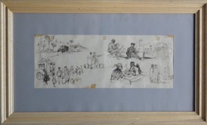 Becquer Carlos, Salida al campo III, dibujos tinta papel, enmarcado, dibujo 14,50x37 cms. y marco 33x55 cms.   (2)
