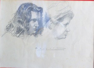 Becquer Carlos, dos mujeres, dibujo lápiz papel, enmarcado, papel 24x33 cms. y marco 38x47 cms.  (1)