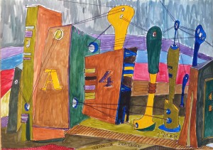 Decker Joachim 1974, Tektonische Schaltungen, técnica mixta cartulina, 50x70 cms (2)