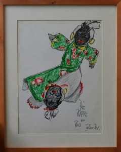 Decker Joachim, Die puppe von Rio, dibujo ceras pastel papel, enmarcado, dibujo 40x30 cms. y marco 52x42 cms. (2)
