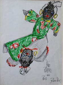 Decker Joachim, Die puppe von Rio, dibujo ceras pastel papel, enmarcado, dibujo 40x30 cms. y marco 52x42 cms. (4)