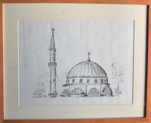 Decker Joaquim, Mezquita y minarete, dibujo carboncillo papel, enmarcado, dibujo 30x40 cms. y marco 52,50x42 cms (6)