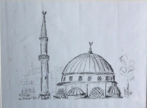 Decker Joaquim, Mezquita y minarete, dibujo carboncillo papel, enmarcado, dibujo 30x40 cms. y marco 52,50x42 cms (8)