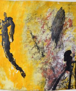 Bernasko Martina - "Figuras negras sobre fondo amarillo" pintura acrílico cartulina, enmarcado