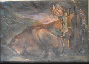 Juan Vicente Barrio Juanvi, Descanso en el campo, oleo tablex, enmarcado, pintura 12x16 cms. y marco 29x34 cms. 500 (6)
