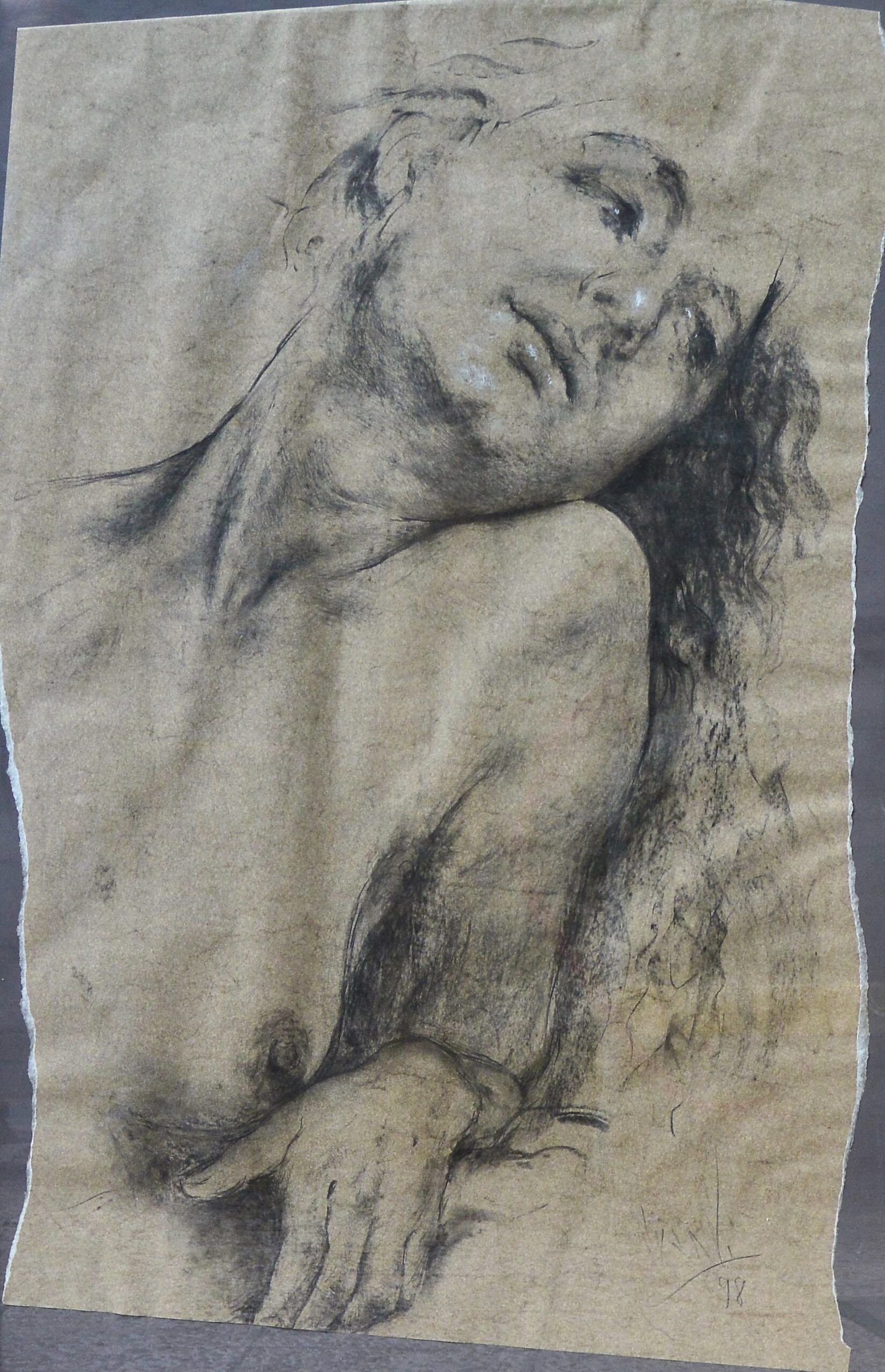 Juan Vicente Barrio, Juanvi - "Joven reclinada" dibujo carboncillo papel, enmarcado