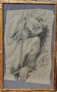 Juan Vicente Barrio, Juanvi, Joven reclinada, dibujo carboncillo papel, enmarcado, dibujo 98x62 cms, irregular, y marco 123x77 cms.  (11)