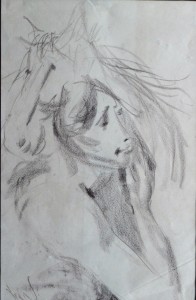 Juan Vicente Barrio Juanvi, Joven y caballo, dibujo carboncillo papel, enmarcado, dibujo 31x20 cms. y marco 61x41 cms.  (4)
