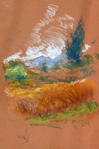 Juan Vicente Barrio Juanvi, Paisaje, pintura ceras pastel papel, enmarcado, pintura 49x33 cms. y marco 76x56 cms.  (4)