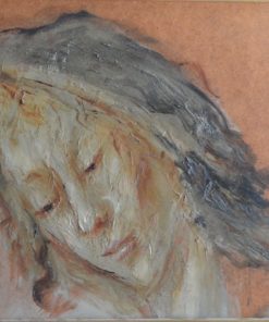 Juanvi, Juan Vicente Barrio - "Cabeza de mujer mirando hacia abajo" pintura oleo tablex, enmarcado