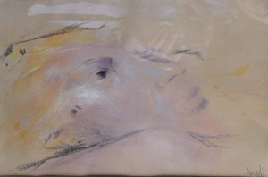 Juanvi, Juan Vicente Barrio, cabeza de mujer tumbada, dibujo pastel papel, enmarcado, dibujo 23x35 cms. y marco 38x53 cms. (5)