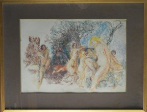 Juanvi, Juan Vicente Barrio, escena bucólica, dibujo pasteles papel, enmarcado, papel 34x48 cms. y marco 52x67 cms (2)
