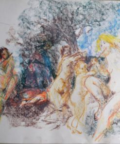 Juanvi, Juan Vicente Barrio - "Escena bucólica" dibujo pasteles papel, enmarcado