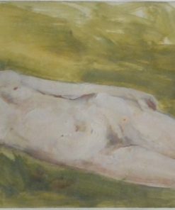 Juanvi, Juan Vicente Barrio - "Mujer desnuda tumbada en el campo" pintura oleo cartulina, enmarcado