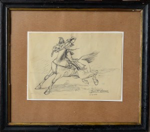 Lacruz José María 1913, Caballo desbocado, dibujo lápiz papel, enmarcado, dibujo 16x22 y marco 31x35 (7)
