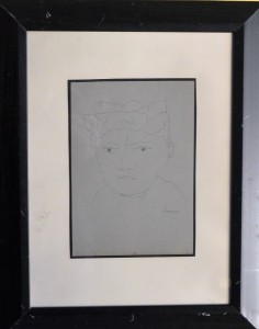 Laxeiro, José Otero Abeledo, Cabeza de joven, dibujo tinta papel, enmarcado, dibujo 24,50x17 cms.  y marco 47,50x38 cms.  460 (5)