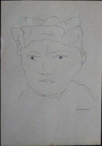 Laxeiro, José Otero Abeledo, Cabeza de joven, dibujo tinta papel, enmarcado, dibujo 24,50x17 cms.  y marco 47,50x38 cms.  460 (7)