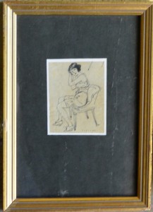 Loygorri, Mujer sentada, dibujo tinta papel enmarcado, dibujo 7,30x5,50 cms. y marco 21x15 cms (12)
