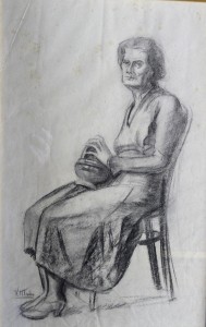 Macho Victorio, Mujer madura sentada, dibujo carboncillo papel, enmarcado, dibujo 47x31 cms. y marco 55x39 cms.  600 (6)