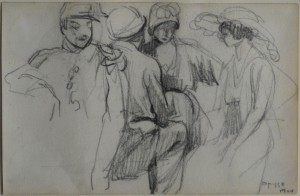 Opisso Ricard 1904, Mujeres hablando, dibujo carboncillo papel, enmarcado, dibujo 15,50x18 cms. y marco 36x46 cms. 600 (9)