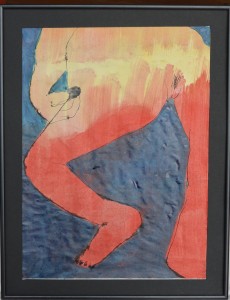 Pagola Javier, piernas coloradas, técnica mixta papel, enmarcado, 40x29 cms. y marco 46x36 cms.  (5)