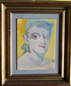 Peña Miguel 1981, cabeza en azules, oleo carton, enmarcado, pintura 21,50x16 cms. y marco 36x21 cms. 860 (3)