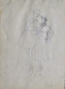 Rivas Montenegro Federico, En el paseo, dibujo lápiz papel, enmarcado, dibujo 24x17,50 cms. y marco 34x27 cms. (4)