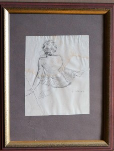 Rivas Montenegro Federico, Mujer leyendo de espaldas, dibujo lápiz papel, enmarcado, dibujo 24,50x20 cms. y marco 46x36 cms. Dorso mujer sentada de espaldas (1)