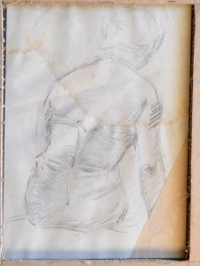 Rivas Montenegro Federico, Mujer leyendo de espaldas, dibujo lápiz papel, enmarcado, dibujo 24,50x20 cms. y marco 46x36 cms. Dorso mujer sentada de espaldas (8)