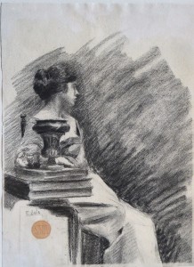 Sala Emilio, Dama sentada, dibujo carboncillo papel enmarcado, dibujo 34x24 cms. y marco 46,50x36,50 cms (3)
