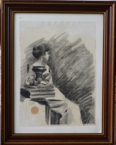 Sala Emilio, Dama sentada, dibujo carboncillo papel enmarcado, dibujo 34x24 cms. y marco 46,50x36,50 cms (6)
