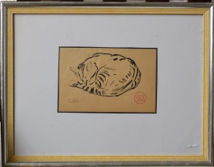 Sala Emilio, Gato tumbado, dibujo tinta papel, enmarcado, dibujo 13,50x20 cms. y marco 34x44 cms.  (6)