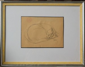 Sala Emilio, Gato tumbado, dibujo tinta papel, enmarcado, dibujo 15,50x22 cms. y marco 34x44 cms.  (6)