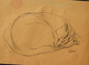 Sala Emilio, Gato tumbado, dibujo tinta papel, enmarcado, dibujo 15,50x22 cms. y marco 34x44 cms.  (8)